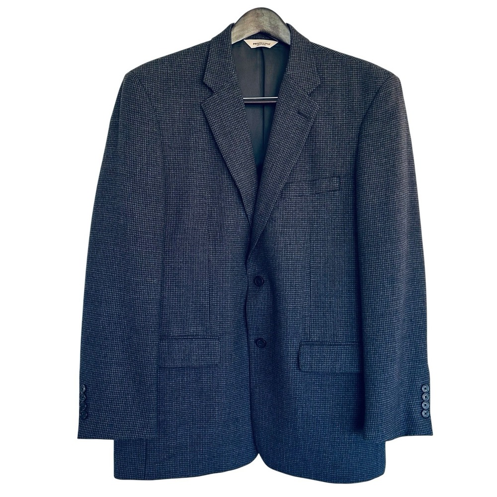 Pronto Uomo 44L Navy Black Gray Houndstooth Blazer 100% Lambswool Sport Coat